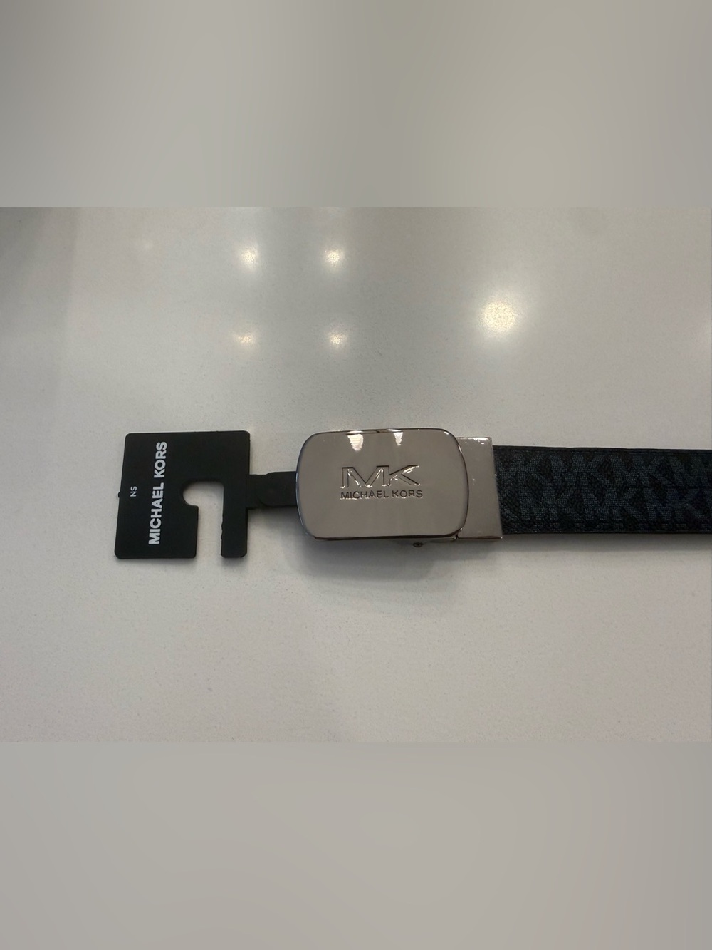 NWT Michael Kors Men’s 34mm MK Plaque Logo Belt Admiral Blue 36H9MBLY1V